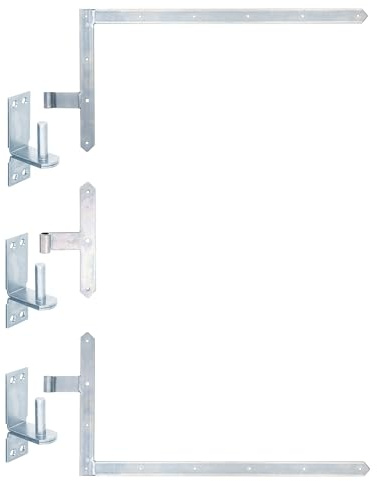 siwitec 400 x 800 mm Tor-Winkelband-Set oben und unten mit 300 mm Mittelband und weiten Kloben, Ø 16 mm, Ladenband mit Kloben, Türband, Torband, Winkelscharnier
