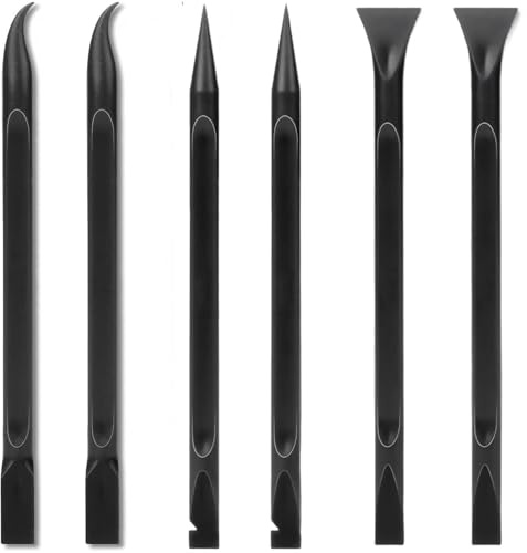 6 Pcs Non-Scratch Plastic Scraper Tool Set – Crevice Cleaning Tools for Car Detailing & Home – Carbon-Fibre Pen scrapers for limescale, Sticker, Glue & Oil Removal in Tight Spaces (Black)