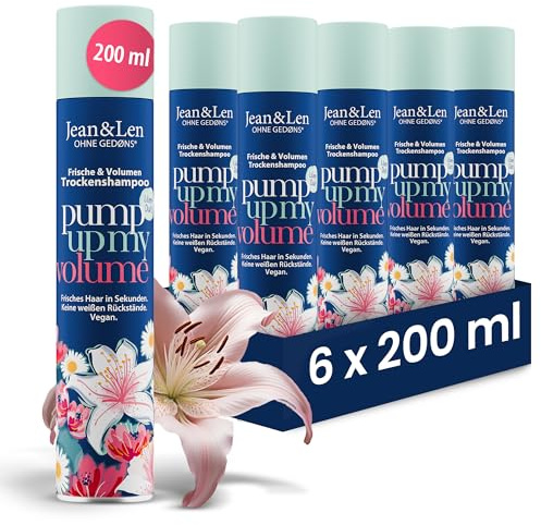 Jean & Len Torrschampo Fräsch & Volym, ingen fet hårbotten, inga vita rester, blommig fräsch liljedoft, för fint volymlöst hår, utan parabener & silikoner, veganskt, 6x 200 ml