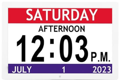 Fockety Orologio Digitale con Giorno e Data per Anziani, 10 Pollici di Sveglia con 12 Allarmi e luminosità Regolabile, Orologio del Calendario Digitale, Orologio per la Casa