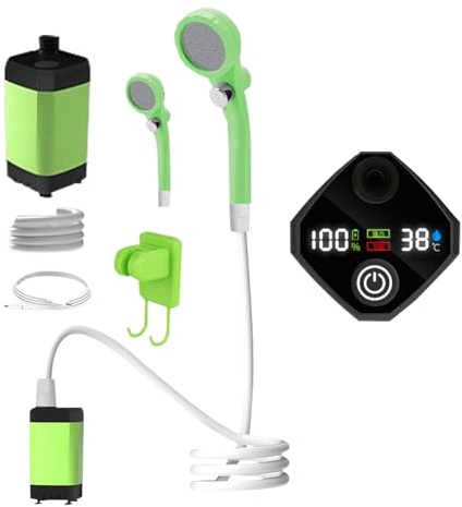 Frfik Ducha de Campamento portátil | Bomba Impermeable Recargable de 29 cm | Conjunto de Ducha Multifuncional con Pantalla LED | Batería de 6000 mAh 3 Tipos de Modo de pulverización de rociado