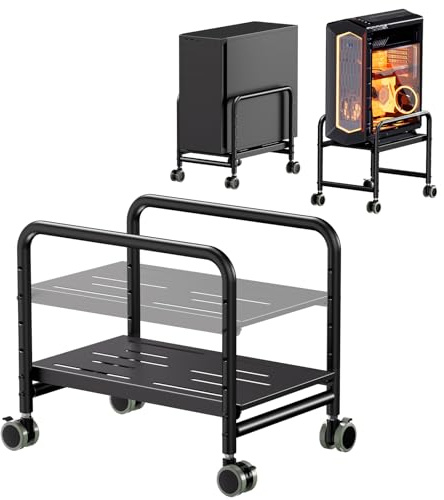 PUTORSEN PC Ständer mit Rollen - Höhenverstellbar Untertisch PC Rollwagen für Mid-Tower PC-Gehäuse, bis 30 kg belastbar, Gehäusebreite bis 25,5 cm