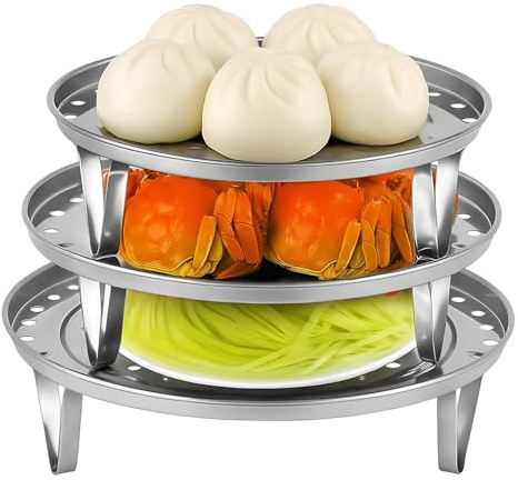 Lotnery 3 Pcs Stainless Steel Steaming Rack Set with Removable Legs, Multi-Size Steam Inserts for Pots, Pressure Cookers & Kitchen Cooking (18/20/22cm)