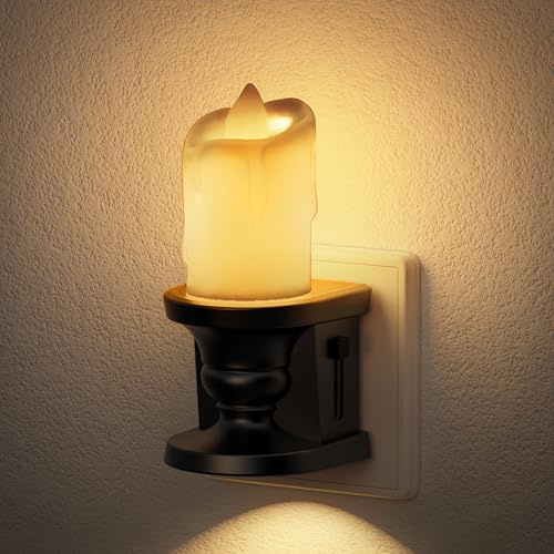 JandCase Kerzen Nachtlicht Steckdose, Dämmerungssensor, Dimmbar 2700K | 0-100LM, 2700K warmes Licht, flackernder Kerzeneffekt, obere/untere Lichtmodi für Schlafzimmer und Flur
