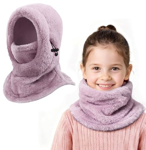 AYPOW Passamontagna Invernale in Pile Termico Bambini 4-9 Anni, Maschera da Sci Multifunzionale Antivento Regolabile, Berretti Cappello in Pile Caldo Cappuccio Scaldacollo Sciarpa per Ragazzi Ragazze