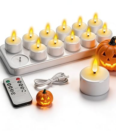Bougies LED, 12pcs Fausses Bougies LED Rechargeable avec Station de Charge et Télécommande, Bougie Chauffe-Plat Flamme Vacillante pour Décoration Mariage, Noël, Halloween