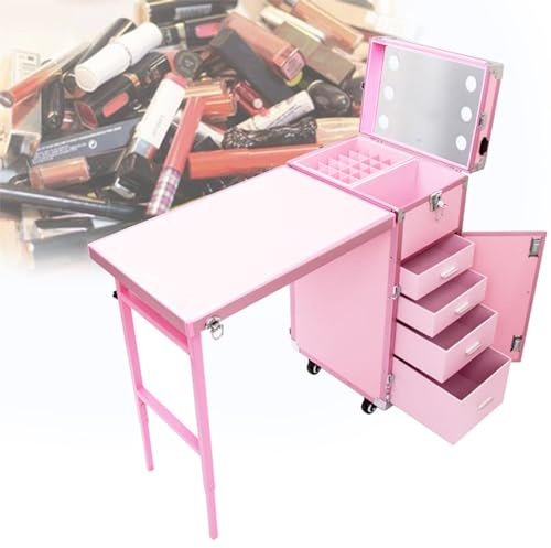 Faltbarer Nageltisch mit Stauraum – Rollender Maniküretisch und abschließbarer Kosmetikkoffer für Make-up und Beauty-Essentials
