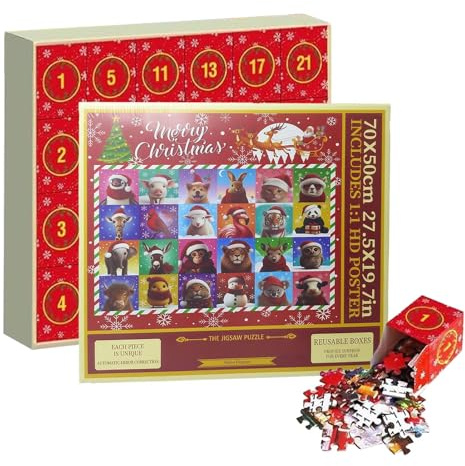 Weihnachts-Adventspuzzle, 24 Tage Spielzeug für Kinder – 1000 Teile Adventskalender-Tierpuzzles – für Teenager, Erwachsene, Paare, Sammler, Abendthemen-Familienspiele
