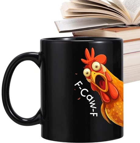 F-Caw-F rolig kycklingmugg – roosterkaffemuggar – F-caw-f àza och dam – kyckling med överdrivna uttryck – keramisk frukostmugg – Koppar för vänner älskare