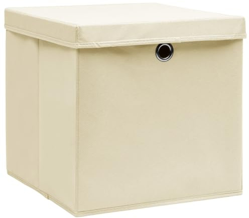 Genérico Scatole Portaoggetti con Coperchi 4pz Crema 32x32x32 cm Tessuto,Crema,2.9kg,288358