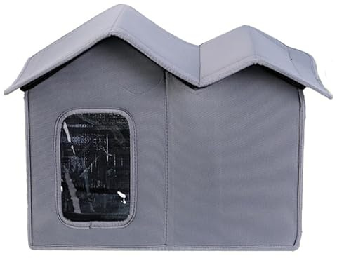 Väderbeständig aluminiumfolie isolerad kattkoja utomhus hopfällbar tvättbar husdjursskydd väderbeständigt skydd(grå)