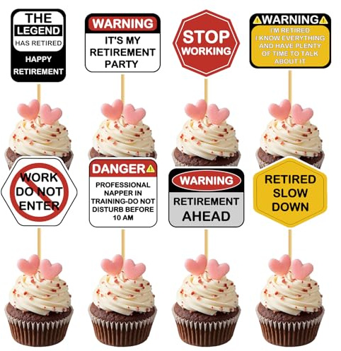 Juego de 40 adornos para cupcakes de jubilación: divertidas y vibrantes decoraciones no comestibles para tartas con diseños conmovedores para fiestas de jubilación y decoración de tartas.