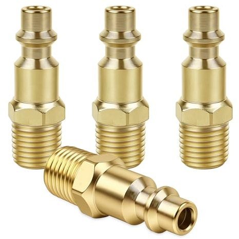 4 Piezas Rácor Rápido de Aire Comprimido Euro, Conector Macho con Rosca BSP 1/4 en Latón, Válvula Automática para Compresor y Herramientas Neumáticas
