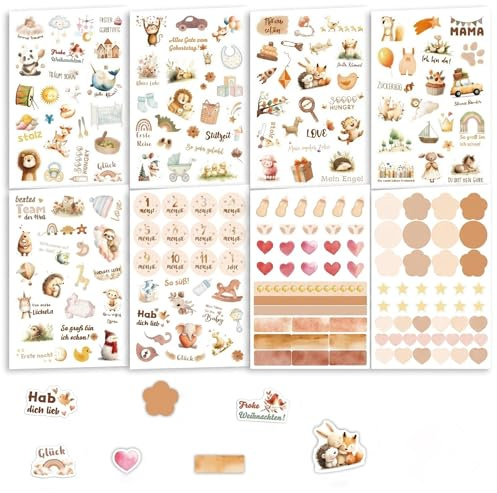 8 Blätter Babyalbum Sticker Set, Baby-Cartoon-Aufkleber, selbstklebende Kinder-Fotoalbum-Sticker, Deko-Aufkleber für Babyzubehör, für Fotoalben, Scrapbooks, Babyparty-Dekoration, DIY-Geschenke (B)