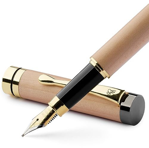 Wordsworth & Black Füllfederhalter-Set, luxuriöses Bambusholz, mittelgroße Schreibfeder, Geschenketui; inklusive 6 Tintenpatronen, Tintennachfüll-Konverter, Tagebucheintrag Kalligrafie [Ahornholz]