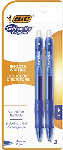 BIC Gel-ocity Gelstift, einziehbar, mittlere Spitze (0,7 mm), Blau, 2 Stück