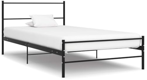 vidaXL Bettgestell Bett Metallbett Schlafzimmerbett Einzelbett Bettrahmen Schlafzimmermöbel Ehebett Lattenrost Schwarz Metall 90x200cm