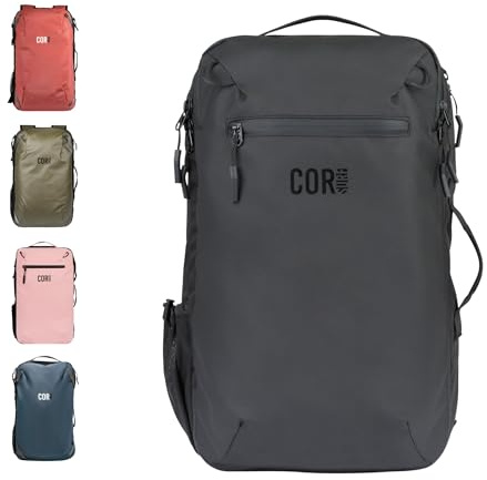 COR Surf Travel Rucksack, Carry-On Rucksack in zulässiger Handgepäckgröße, wasserfeste Reißverschlüsse, Geheimfächer, ergonomische Schultergurte, Laptop-Rucksack - The Island Hopper (28L, Schwarz)
