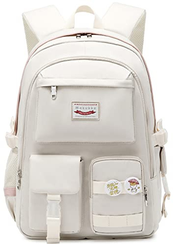 Makukke ryggsäck dam – skolryggsäck flickor tonåringar, söt anime bokväska kvinnor casual dagryggsäck anti-jäst ryggsäckar för universitet resor fritid arbete, Ny beige, Daypack, ryggsäckar