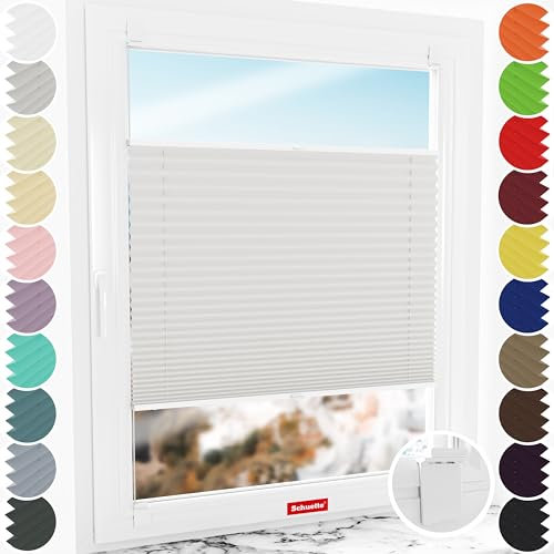 Schuette® Plissee ohne Bohren zum Kleben ● Premium Kollektion: A Way Home (Silber) ● 85x120cm (Breite x Höhe) ● Suprafix Klebe- & Schraubhalter 2in1 Set Letsbond ● Bequeme Rollo