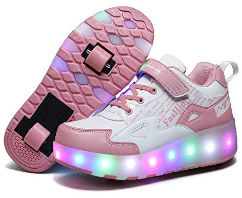 Aizeroth USB Aufladen 7 Farbwechsel LED Blinkend Schuhe Mit Doppelt Rollen Automatisch Räder Rochen Skateboardschuhe Outdoor Fitnessschuhe Gymnastik Laufschuhe Sneakers für Jungen Mädchen