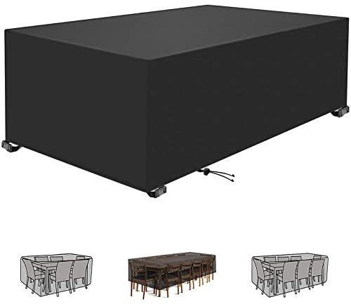 KADING Garden Furniture Covers Waterproof, Rectangular Garden Table Cover Cube Patio Covers Windproof Anti-UV Heavy Duty 420D Oxford Fabric Outdoor Rattan Patio Set Covers 250x250x90cm Black