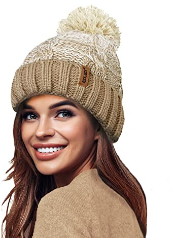 RockJock STORMACTIVE 100% Waterproof Ladies Unisex Chunky Ombre Warm Winter Teddy Fleece Lined Knitted Pompom Beanie Hat