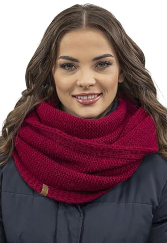 Vivisence Inviernales De Las Mujeres Bufanda Redonda Elegante Con Corte Clásico Hecha De Hilo Cálido Para Damas Ideal Para Los Días Fríos De Invierno Perfecta Para Cada Ocasión, Granate,Talla Única