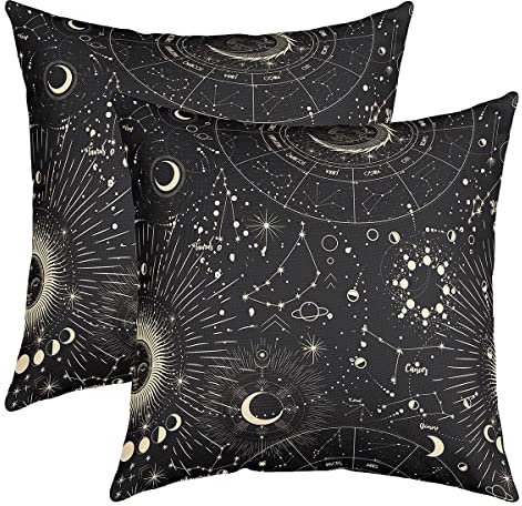 Loussiesd Sonne Moon Kissenbezüge 45x45cm 2er Set Kissenbezüge Weich Boho Exotisch Kissenbezug Kissenhülle Sofakissen Sonnensystem Galaxie Astrologie Raum Sofakissen Couchkissen für Bett Auto Stuhl