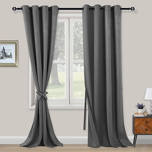 XWZO Blickdichte Vorhänge Verdunklungsvorhänge mit Ösen 2 Stücke Gardienen mit Raffhalter Lichtundurchlässige Vorhänge für Schlafzimmer,WonhzimmerBüro, 290x140 cm, Grau