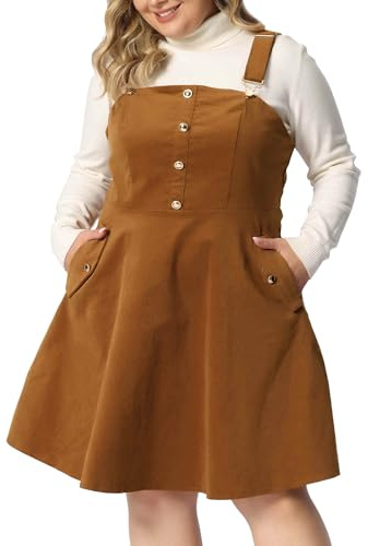 Agnes Orinda Oversize-Oversize-Kleid, Cord-Latzhose, kurzes Kleid für Damen, verstellbarer Riemen, Strapsrock, Braun, 2X