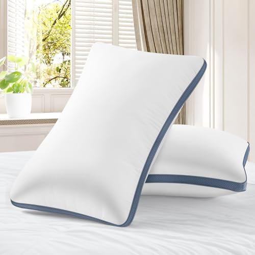 Maxzzz Paquete de 2 Almohadas de Lujo, Calidad de Hotel, Almohadas Suaves para Dormir con Lado de Malla Transpirable, Almohada de Apoyo con Relleno Alternativo de Microfibra (tamaño estándar)