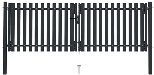 Homgoday Stahlzauntor Doppelflügel 306x125cm Anthrazit, Sicherheitsschloss, für Garten Model146350