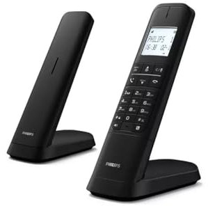 Philips M4702B/12-2 Téléphones Fixes sans Fil DECT, écran 4,6 cm, écran LCD, rétroéclairage, Agenda 50 Chiffres, Mains Libres, Touches programmables, HQ-Sound - Noir (Compatible : ES, par)