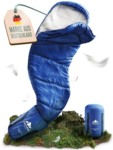 ONLYHIKE® Innovativer Sommerschlafsack kleines Packmaß & Ultraleicht [ab 750g] | Schlafsack Ultraleicht in Gr. M-XL | Mumienschlafsack Outdoor für erholsamen Schlaf beim Camping & Outdoor im Sommer