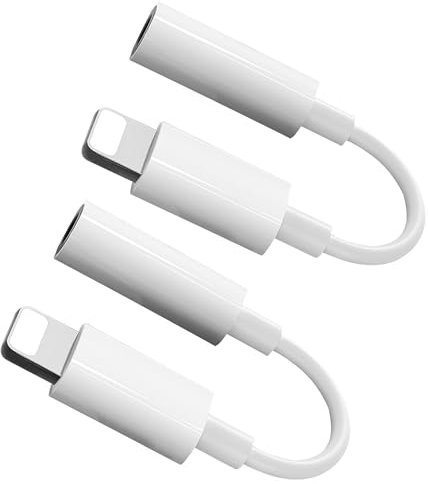 Bxlive Headphone Jack Adapter for iPhone, Headphone Adapter 2 Pcs Lightening to 3.5 mm Aux, Adaptor Compatible with iPhone iPad 14/13/12/11/XS/XR/X 8/ All IOS, Support Call+Music Control, White