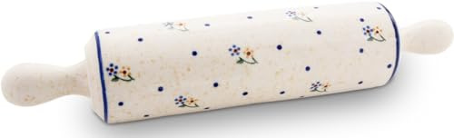 Bunzlauer Keramik Rolling Pin Rolling Pin 31.6 x 6.5 cm - Ergonomic Handles, Full Ceramic, Axle-Free, Decor 111