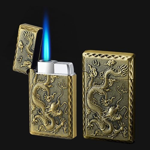 2 Pack Torch Lighters Butane Refillable Adjustable Jet Flame Torch Lighter, Windproof, Safe,Classic 3D Engraving Pattern Pocket Lighters (Without Butane) (Copper 2Pack)