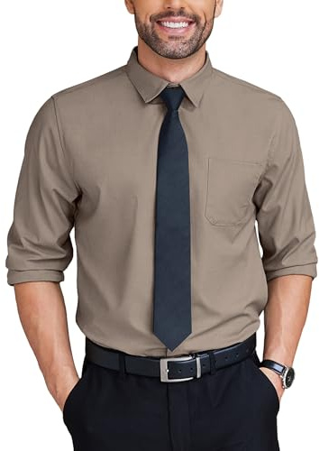 COOFANDY Freizeithemden Für Herren Hemd Langarm Business Hemden Regular Fit Männer Hemden Oberhemden Bügelfrei Herrenhemden Langarm Stretch Business Shirt Mit Tasche Dunkles Khaki L