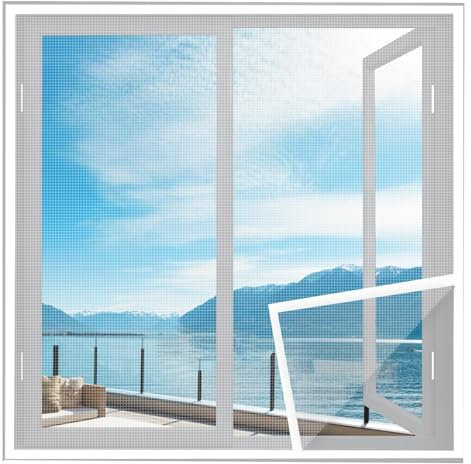 Fiberglas Mückenschutz Fenster 90x105cm Weiß Insektengitter Fenster Mit Rahmen mit selbstklebendes Klettband für Balkontür Kellertür Terrassentür