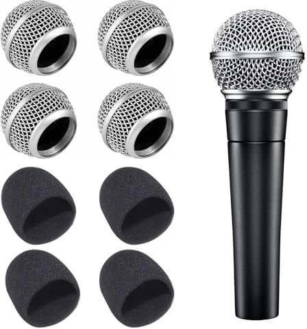 PMELCXD Griglie Microfono di Alta Qualità – Set di 4 Griglie in Metallo e 4 Cuffie di Schiuma Interna Nere – Compatibili con SM e Beta A