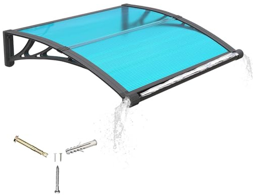 Auvent pour Porte d'entrée 100x80cm,Toit Marquise avec Gouttière en Polycarbonate Protection Contre Pluie,UV et la Neige Support Robuste en ABS Durable