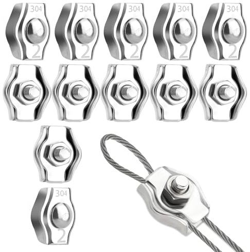 M2 Drahtseilklemme, 12 Stück 304 Edelstahl Seilklemmen Drahtklemme | für 2mm Stahlseil Drahtseil Wäscheleinenspanner Markise Fixiert