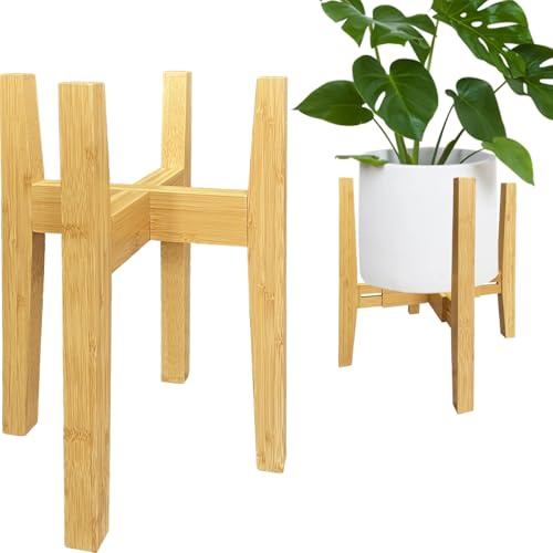 Sholramo Adjustable Plant Stand Indoor Bamboo Mid Century Modern Plants Stand Corner Plants Flower Holders Single Floor Plant Stands- 8.2-11.8 in (Pot & Plant Not Included) (Bamboo, （8.2-11.8in）)