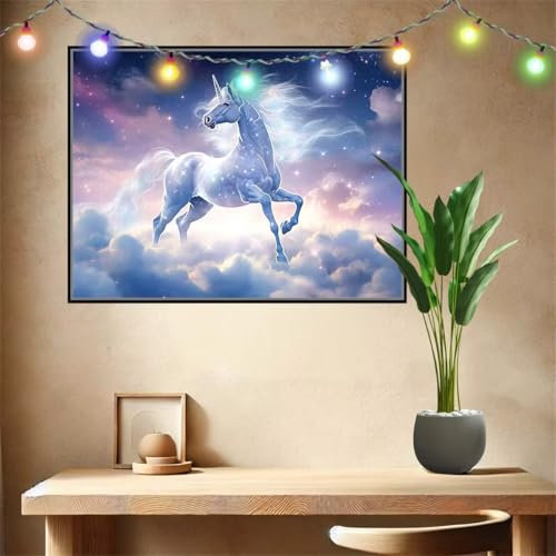 Malen nach Zahlen Erwachsene Sternenhimmel,Einhorn,gehörntes Tier,Paint by Numbers Knitterfreie Leinwand Kit für Anfänger,DIY Basteln Acrylfarbe Handgemalt Ölgemälde Kit für Wand Dekoration 30x40cm