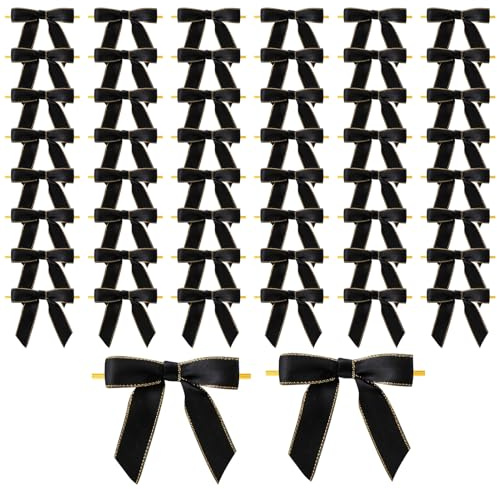 MORSUNBELA Schleifen Deko Geschenkschleifen Hochzeit Schleife Schwarz | 50 selbstklebende Geschenkschleifen,elegante Deko für Hochzeit,Weihnachten,Valentinstag,Karten und Geschenkverpackungen
