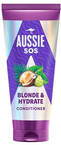 Aussie SOS Blonde & Hydrate Balsamo Antigiallo 350ml per Capelli Decolorati, Colorati e Grigi, Districa e Ammorbidisce mentre Fornisce Idratazione a Capelli Biondi e Argento Inclini alla Secchezza