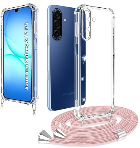 XCYYOO Cover con Cordino Compatibile con Samsung Galaxy A17 5G Custodia Catena Cellulare Girocollo Tracolla,Collana Laccio Telefono Necklace Cordoncino Practical Trasparente Silicone Antiurto Cover
