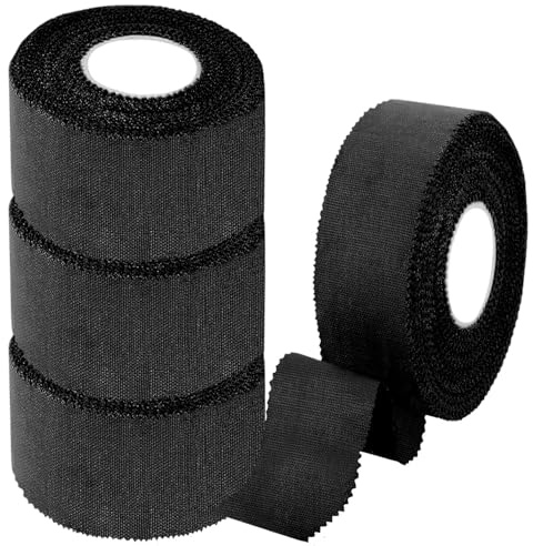MOTIBACK Nastro sportivo nero – 4 rotoli di nastro sportivo professionale (3 x 3,8 cm + 1 x 2,5 cm x 10 cm) per polso, dita e articolazioni, delicato sulla pelle