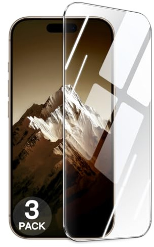 JETech Pellicola Protettiva Infrangibile per iPhone 15 Pro Max, 3 Pezzi | Vetro temperato 9H+, pellicola grado militare, Strumento Installazione Facile, HD trasparente, compatibile con custodie